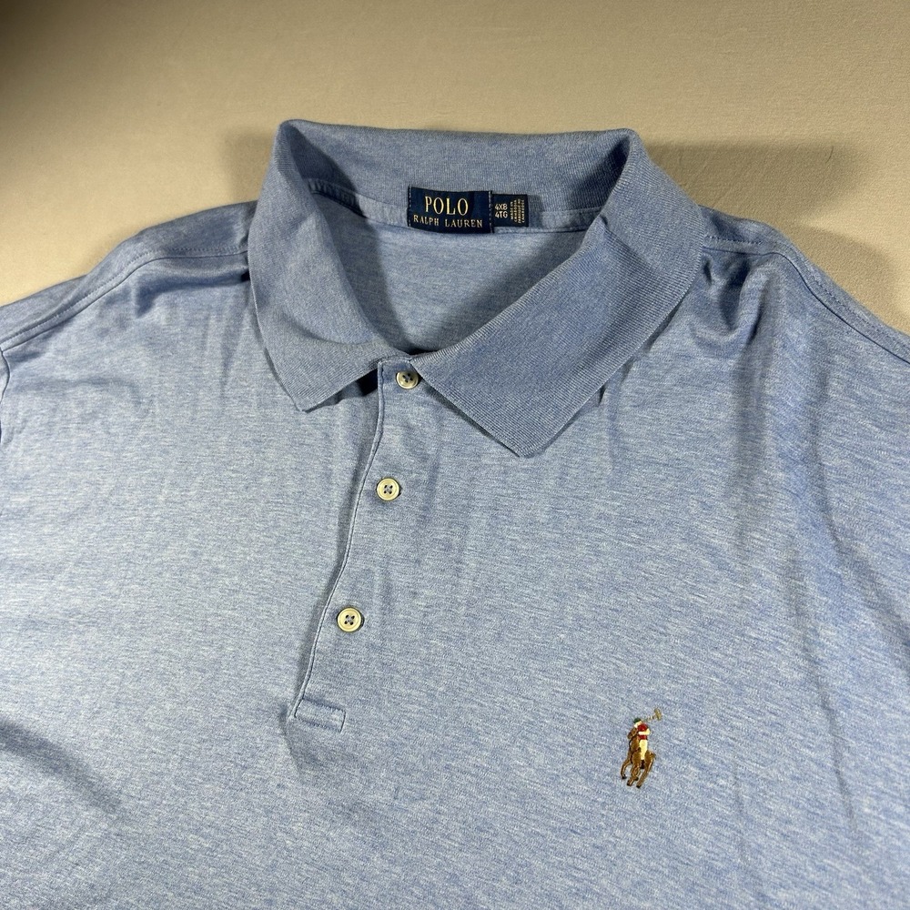 Mens Polo Ralph Lauren Polo Shirt Blue Big 4XB Cotton Short Sleeve Logo